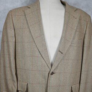GORGEOUS Brooks Brothers Light Tan W/ Teal Linen Sport Coat 48R Resort 3 Over 2